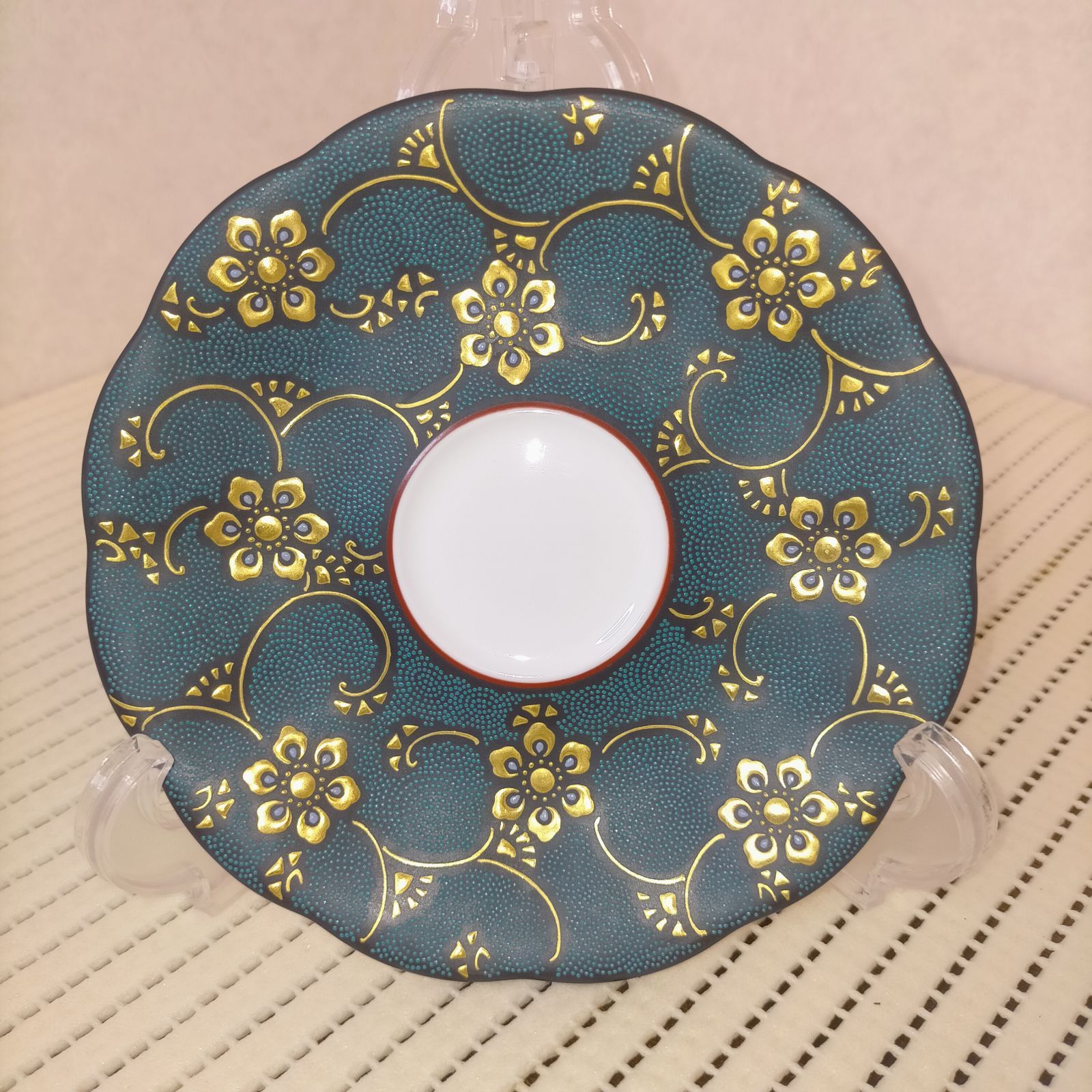 九谷錦玉 渦打青粒珈琲椀皿