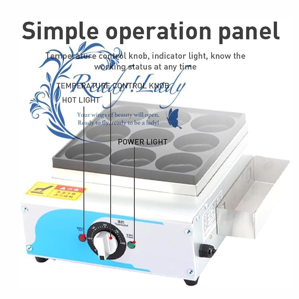 業務用小豆ケーキマシン 9穴ステンレス鋼エッグバーガーマシン 50-300℃温度制御急速加熱 2000W電気加熱ミートハンバーガーメーカーグリドル 家庭用バーガー用