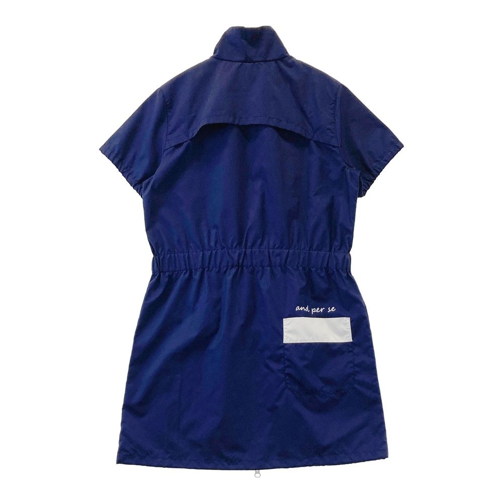 サイズ：S AND PER SE アンパスィ フルジップ 半袖ワンピース ネイビー