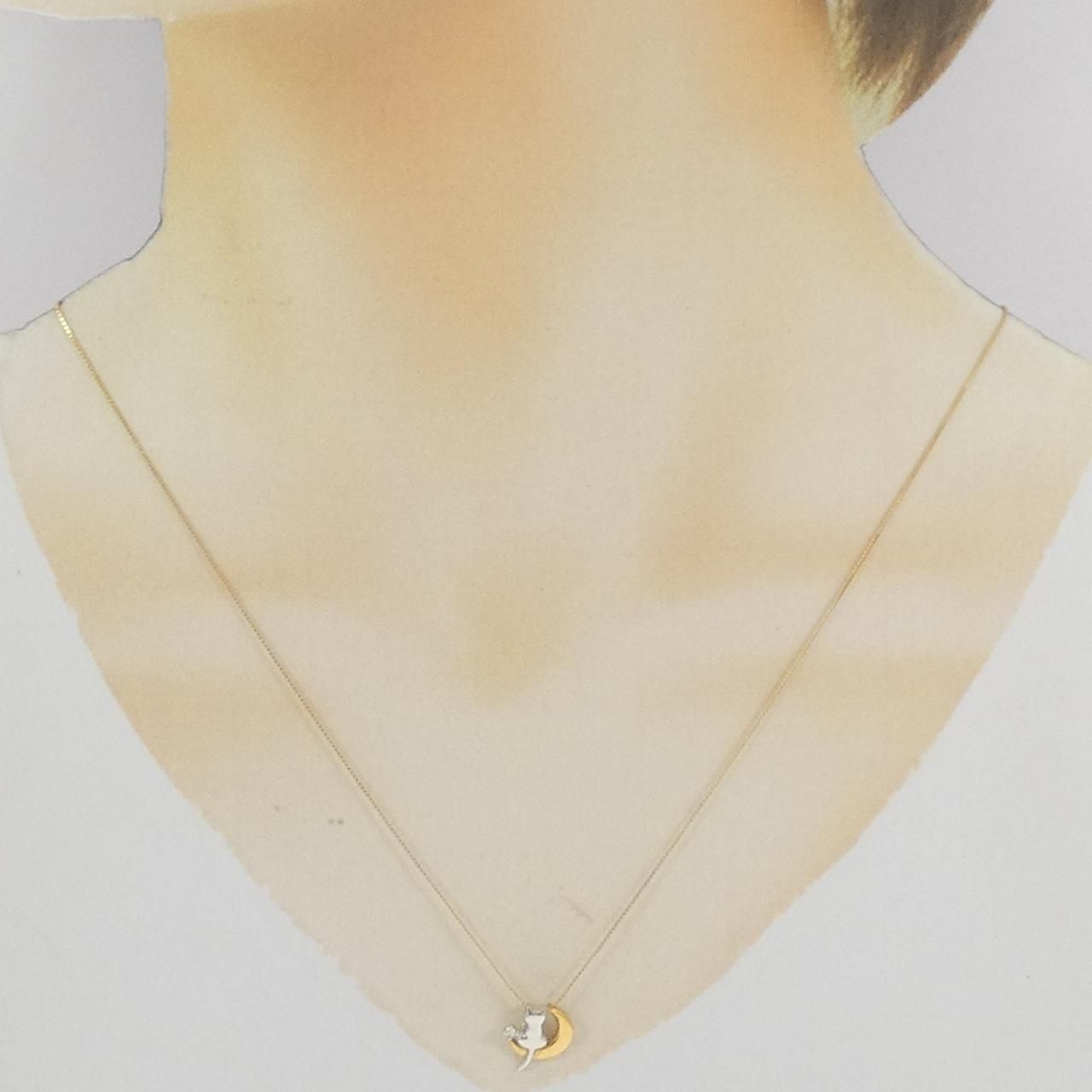 キャットケイネックレス K24YG/PT999/K18YG キャット×ムーン ダイヤモンド ネックレス