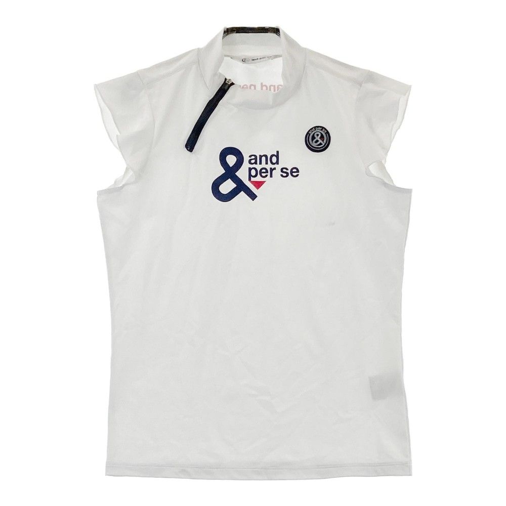 サイズ：M AND PER SE アンパスィ 2023年モデル ハイネック 半袖Tシャツ 総柄 ホワイト系 [240101469330] ゴルフウェア レディース ストスト and per se アンパスィ 半袖 ハイネックシャツ レディース