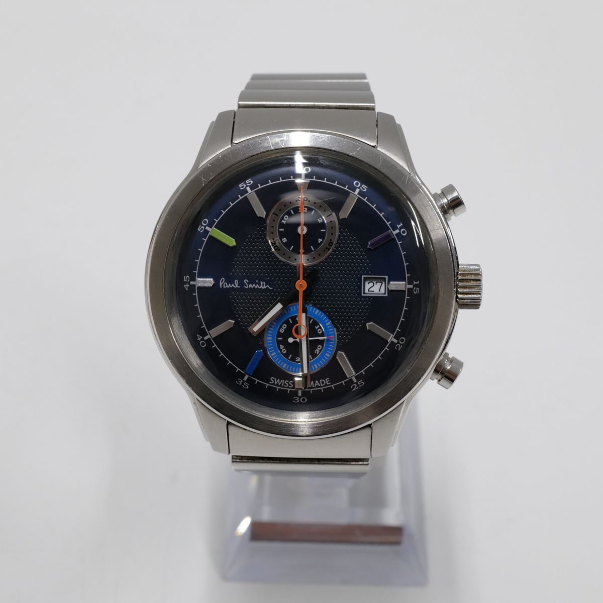 Paul Smith ポールスミス ケンブリッジ メンズ 腕時計 USED美品 SS クロノグラフ カレンダー ウォッチ スイス製 完動品 中古  X5134