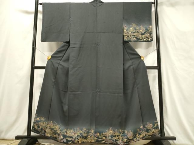 平和屋着物□訪問着 渡橋風景秋草文 暈し染め 金彩 正絹 逸品