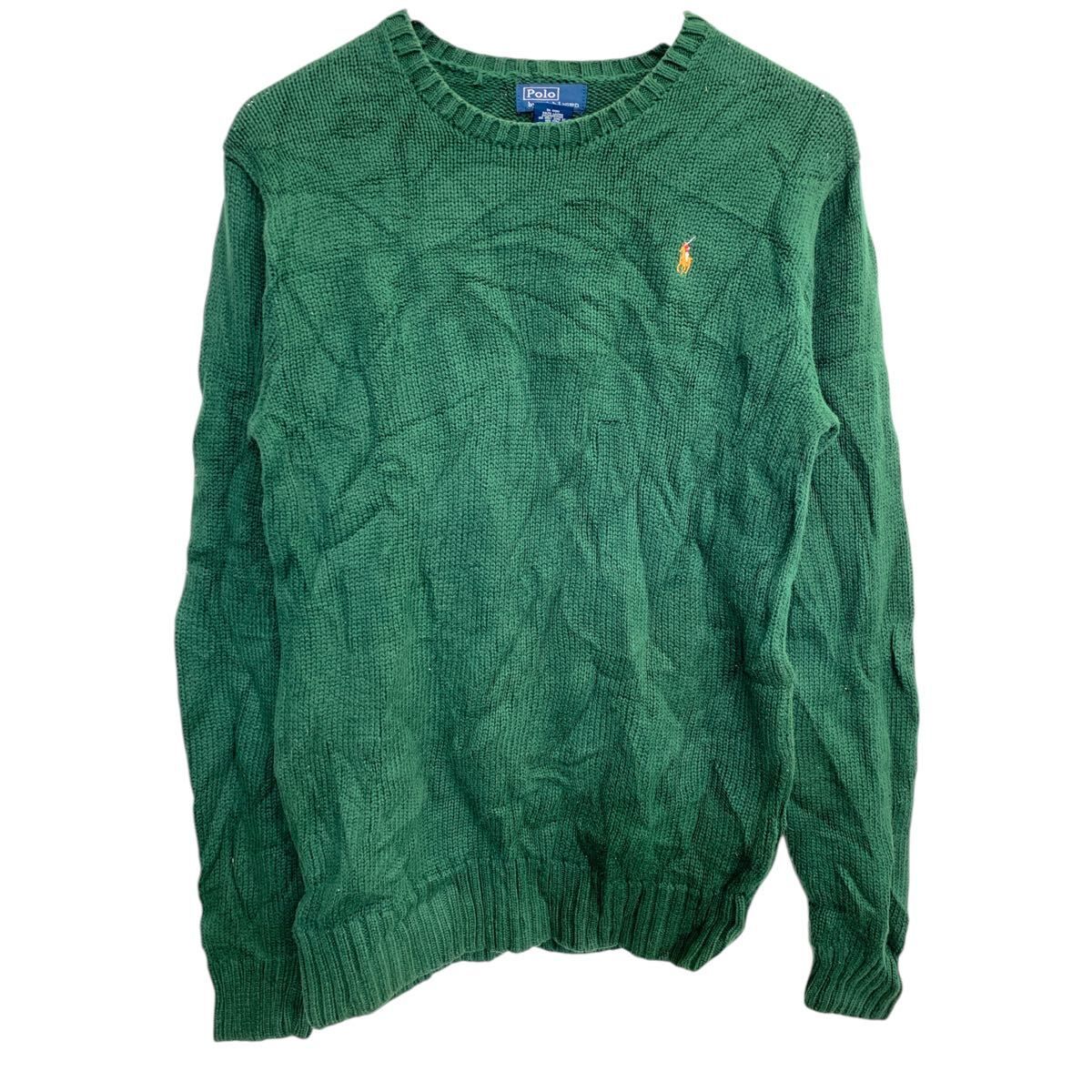 POLO RALPH LAUREN ニット セーター XLサイズ ポロラルフローレン ジュニアサイズ グリーン コットン 古着卸 アメリカ仕入 t2411-3660