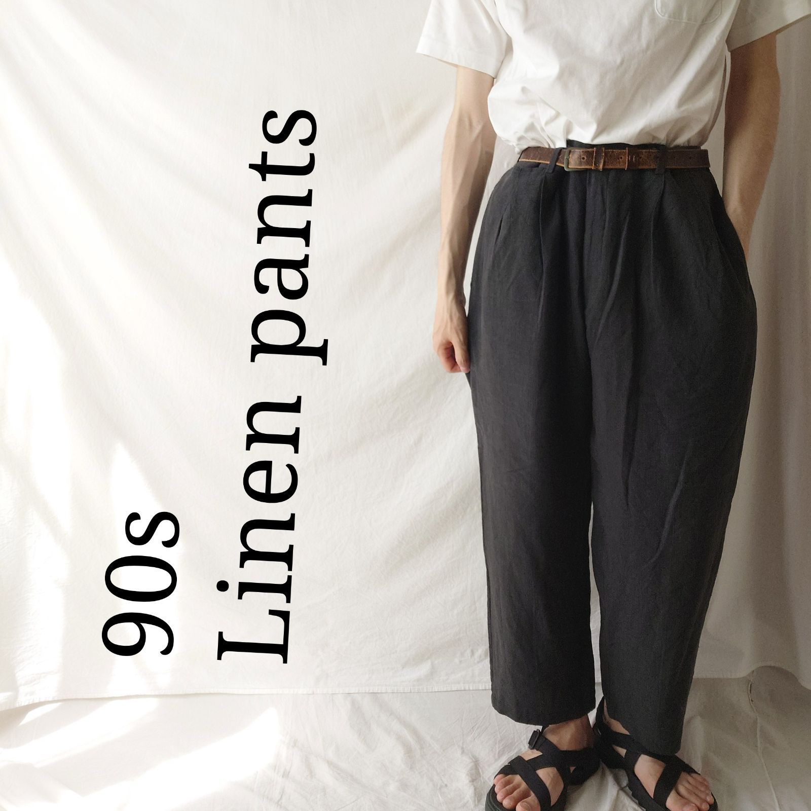 90s louis raphael 古着 ツータック リネンパンツ ブラック