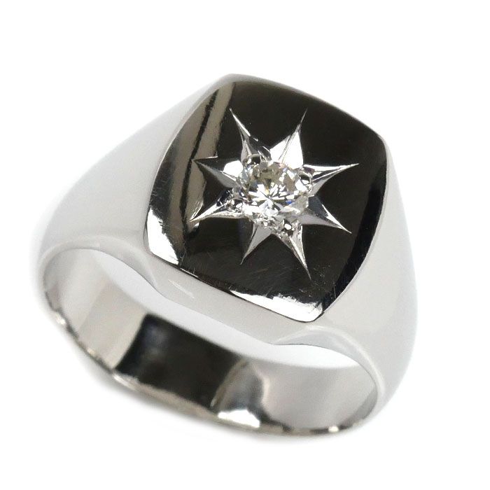 Pt850プラチナ 印台 リング・指輪 ダイヤモンド0.22ct 20号 17.2g