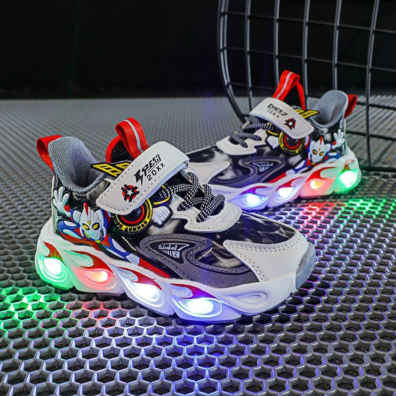 ウルトラマン靴 子供用シューズ,キッズ用スニーカー LED光る 通気性 