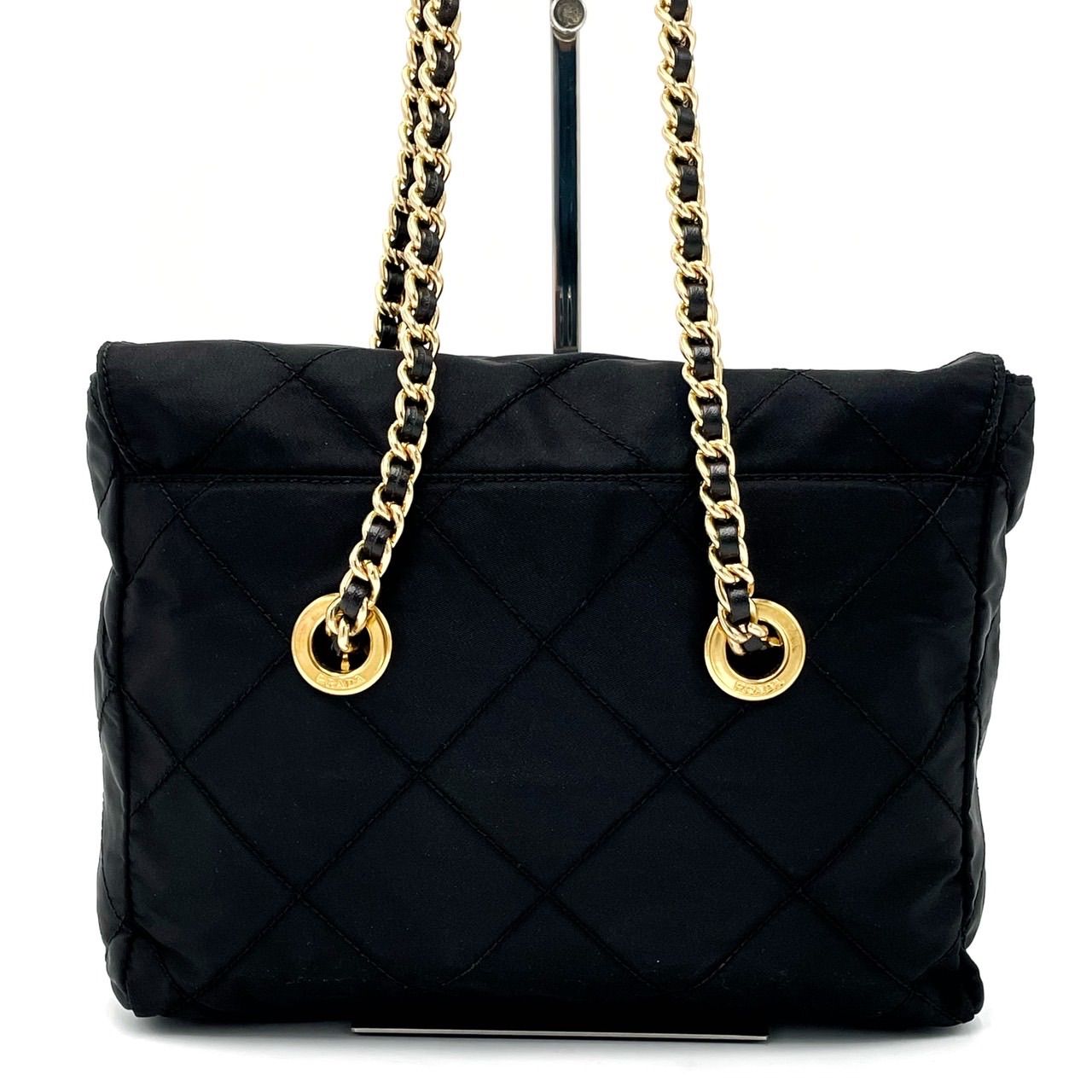 美品 PRADA プラダ 三角プレート チェーン ハンドバッグ ミニトートバッグ PRADA（プラダ） 極 美品 希少品 カード付き 三角ロゴ 金具 プレート