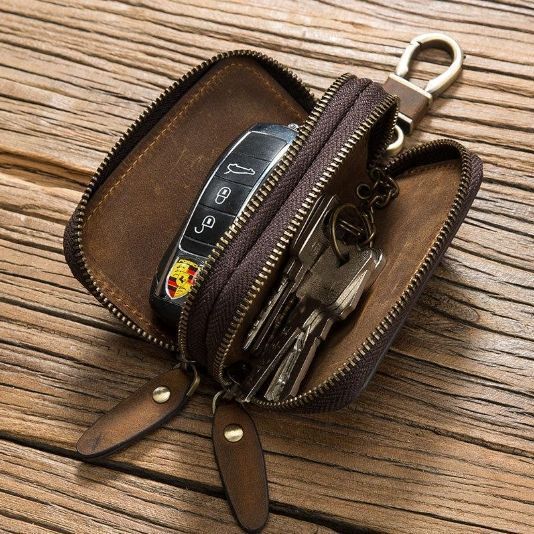 キーケース 本牛革 スマートキー 便利 大容量 本革 メンズ レザー スマート 車 2個収納 ダブルファスナー ポケット おしゃれ コンパクト 鍵 小銭入れ 父の日