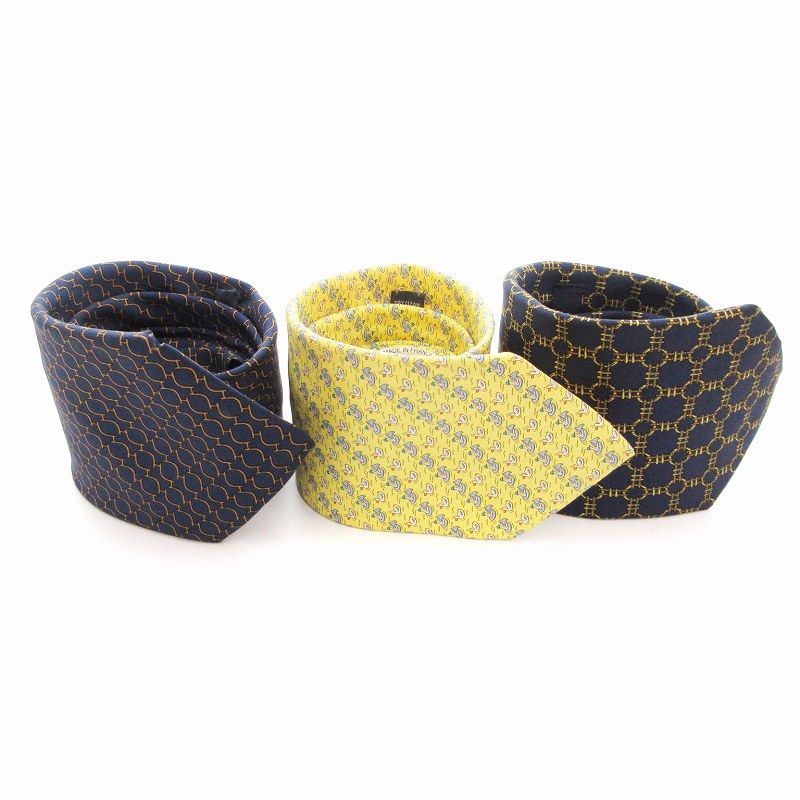 HERMES ネクタイ 3本セット エルメスネクタイ3本セット シルクツイルタイ 《スポーティ・シック