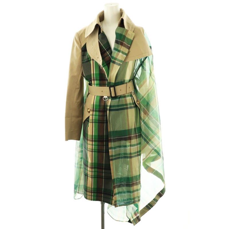 サカイ sacai チェック柄トレンチコート アシンメトリー ベルト