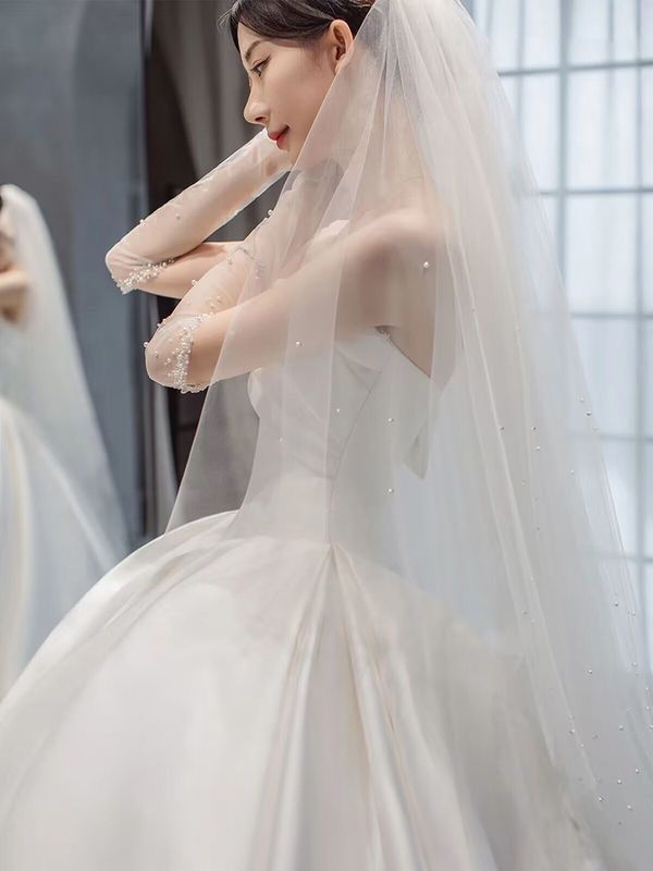 ウェディングドレス 二次会ドレス サテン全体 白ワンピース パーティードレス 森ガール 結婚式 二次会 披露宴 エレガント 旅行撮影ドレス