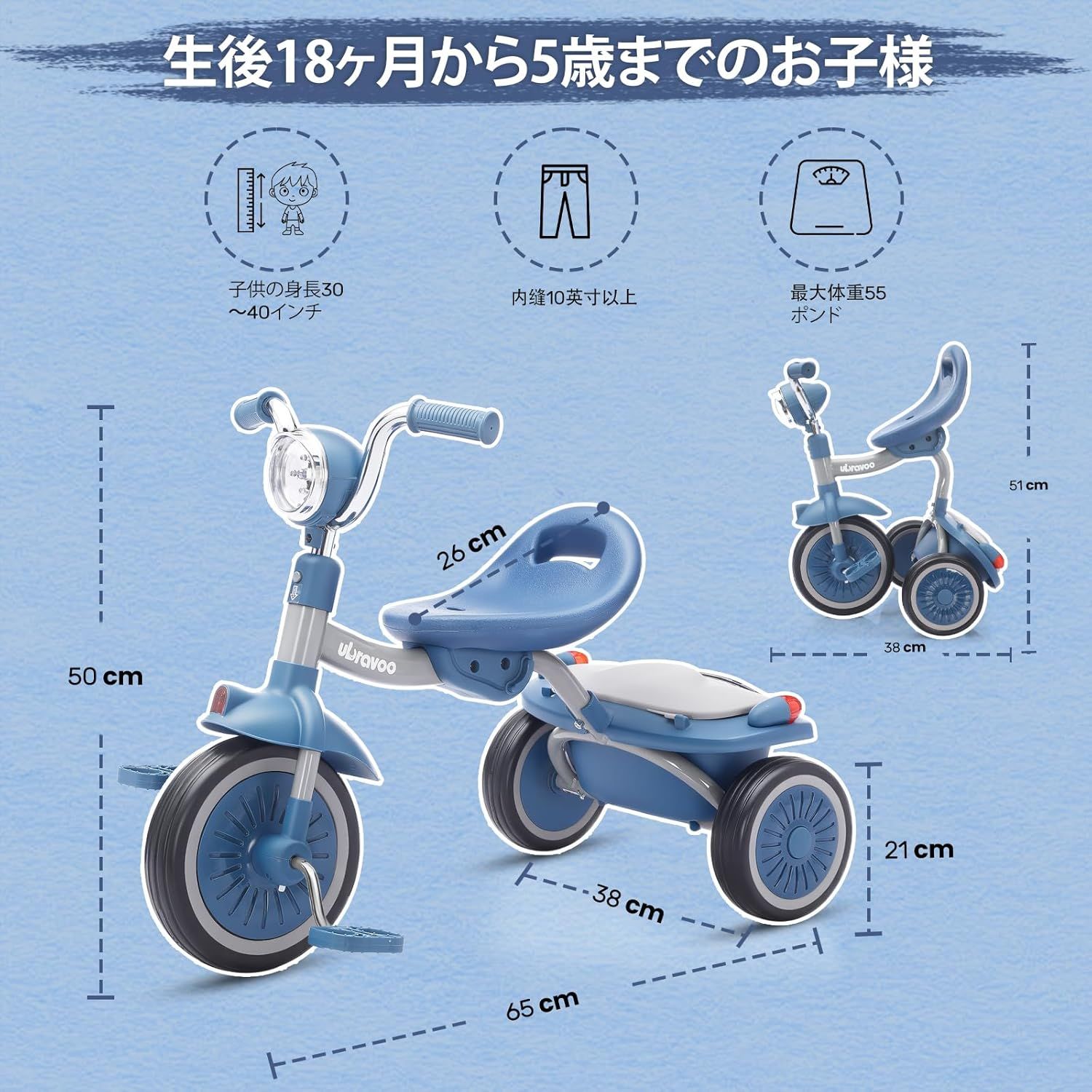 UBRAVOO 三輪車 子供用三輪車 1-5歳 ペダル付き 調整可能 運び