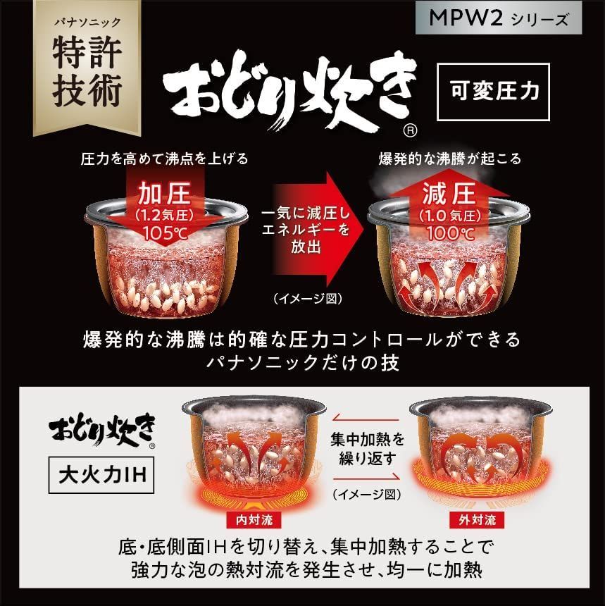 パナソニック 炊飯器 5.5合 おどり炊き ホワイト SR-MPW102-W - メルカリ