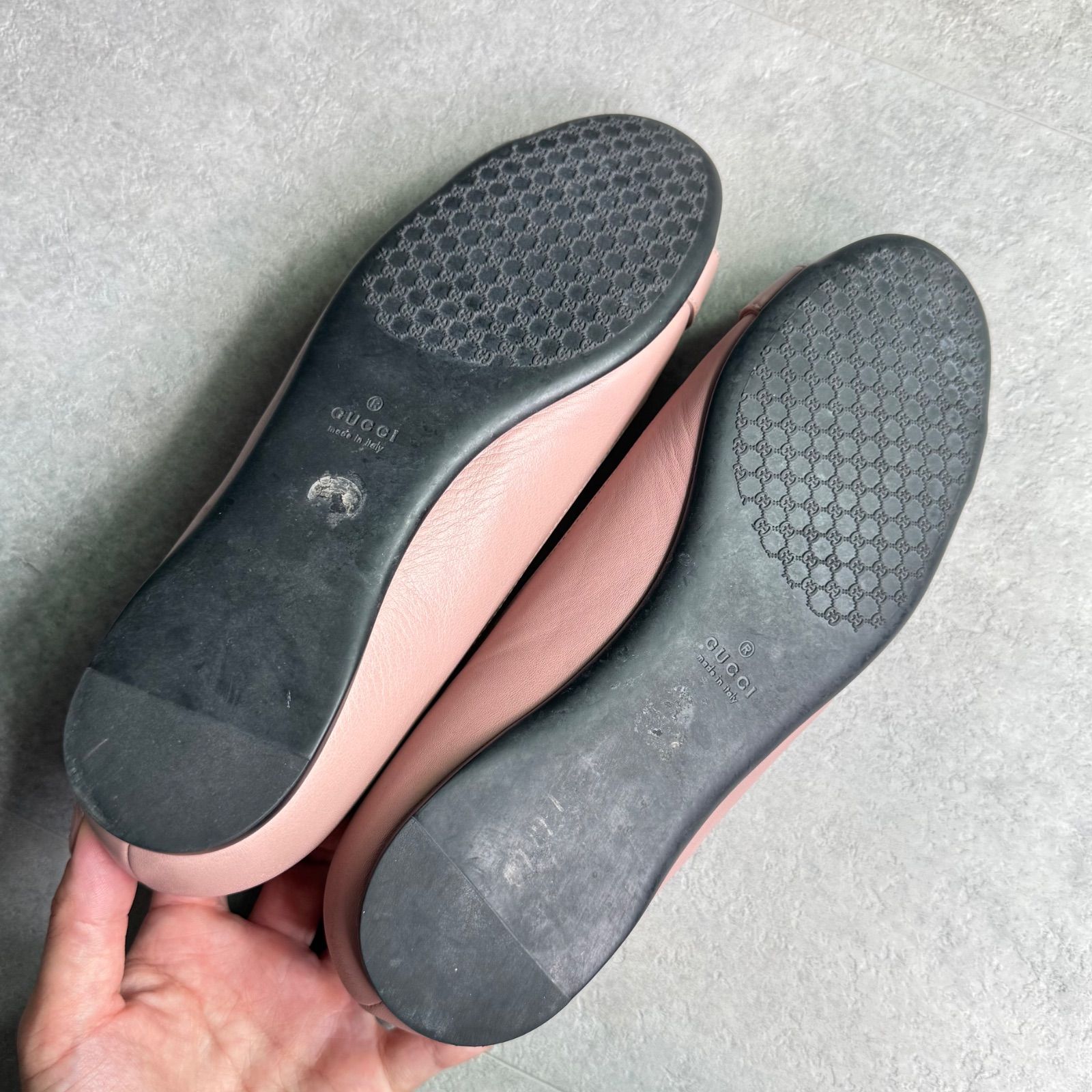 美品 GUCCI フラットシューズ バレエシューズ レザー ピンク GG