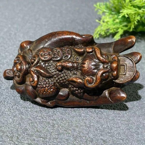 銅器 神獣 茶台 茶寵 文鎮 文房具 手把件 掌中握財 装飾品 工芸