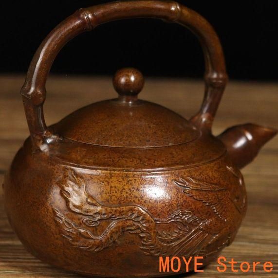 龍鳳呈祥提梁茶壺 酒壺 茶道 工芸 置物 銅製 銅壺 提梁龍鳳呈祥茶壺 酒壺 茶道具 装飾品 工芸品 美術品 置物
