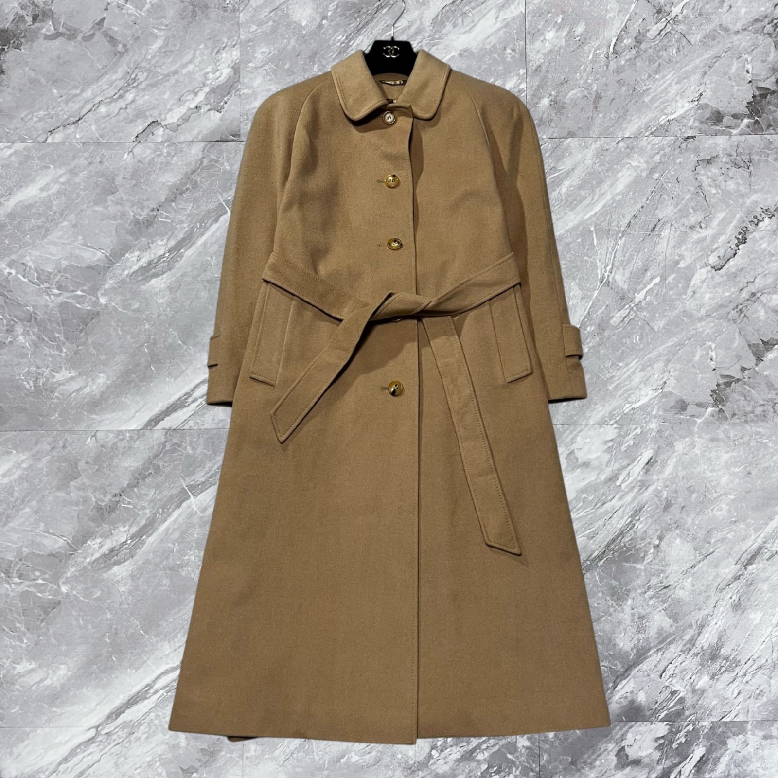 Aquascutum アクアスキュータム ロングコート ベルテッドコート ステンカラーコート マキシ丈 カシミヤ カシミア ベージュ系 フリーサイズ