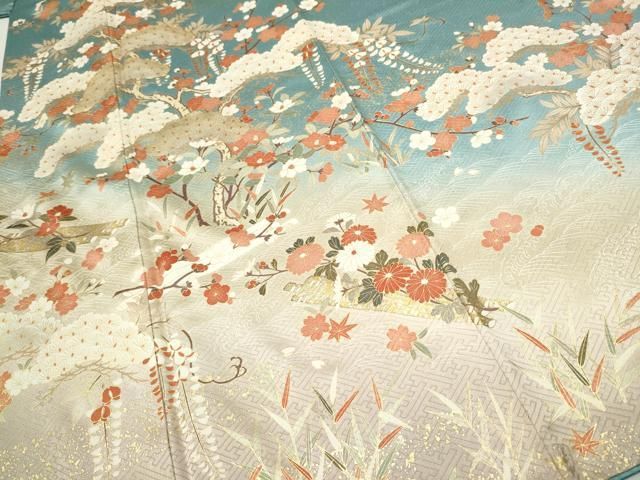 平和屋着物○訪問着 ろうけつ染め 葡萄蔦の葉 銀糸 正絹 逸品