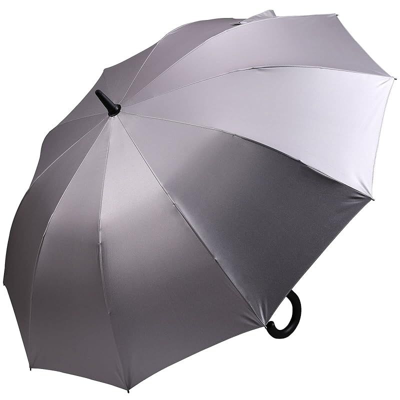 暴雨強風対策 Vialifer長傘 210T高強度傘10本骨 大判 130cm Teflon加工超撥水耐風 丈夫 大型 紳士傘 自動開けステッキ傘 レディースメンズ晴雨兼用傘 大きな傘 付き チタンシルバー 0