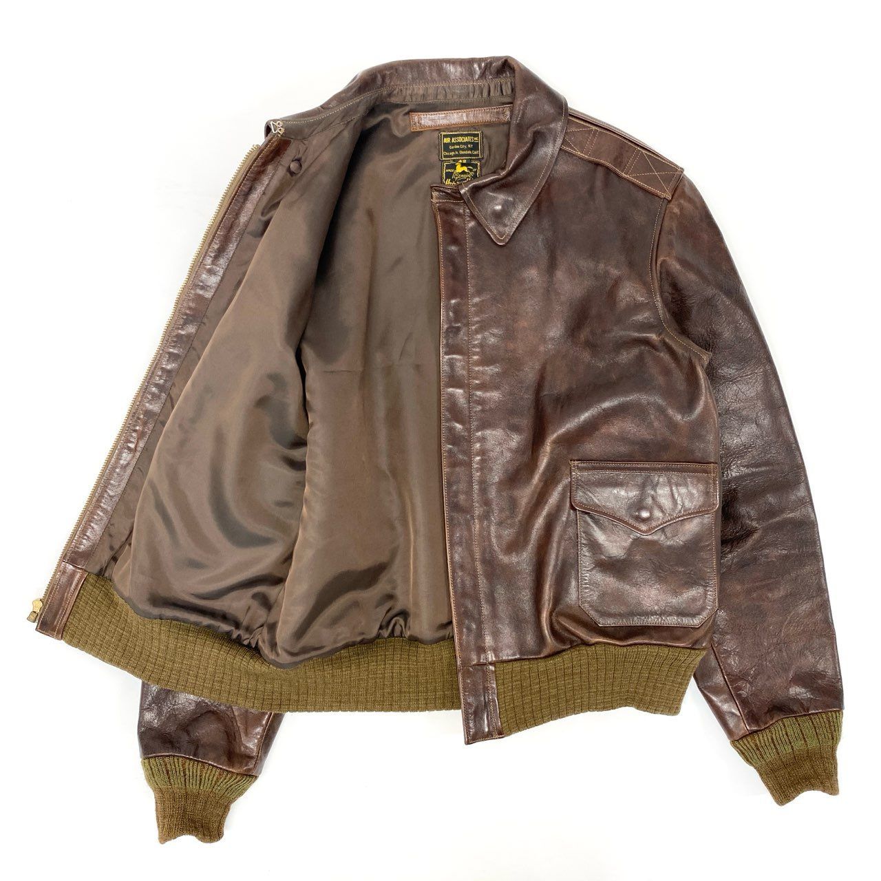27j22 BUZZ RICKSON’S バズリクソンズ A-2 ホースハイド フライトジャケット BR80531 42 ブラウン レザー AIR ASSOCIATES エア アソシエイツt18r
