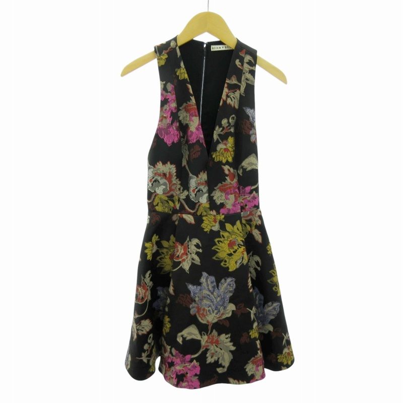 【極美品】alice+olivia ゴールドフラワーワンピース491 Alice+Olivia (アリスアンドオリビア）ならインポートワンピース