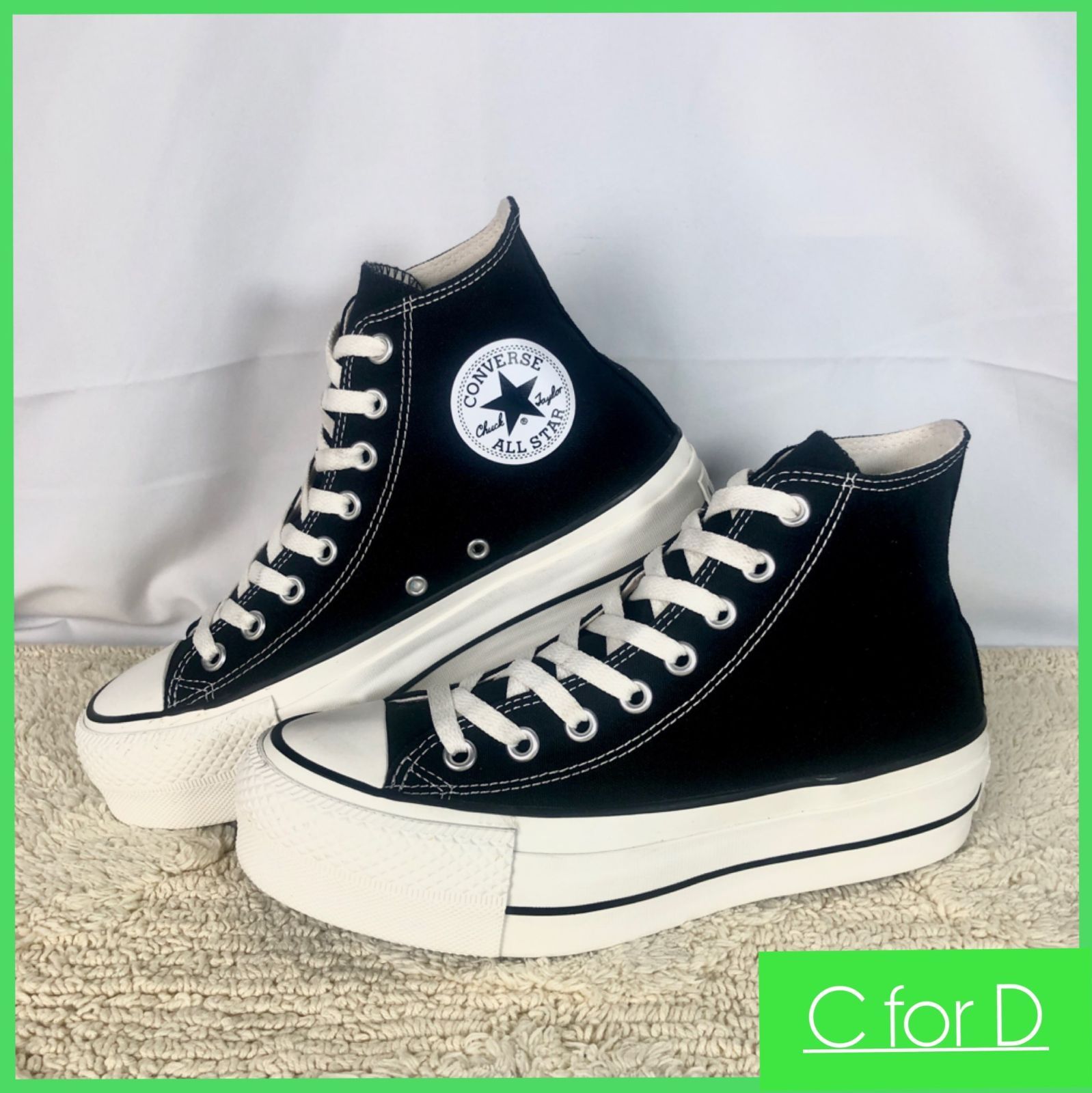 美品☆CONVERSE☆25.0cm 厚底 スニーカー レディース 黒 ブラック 
