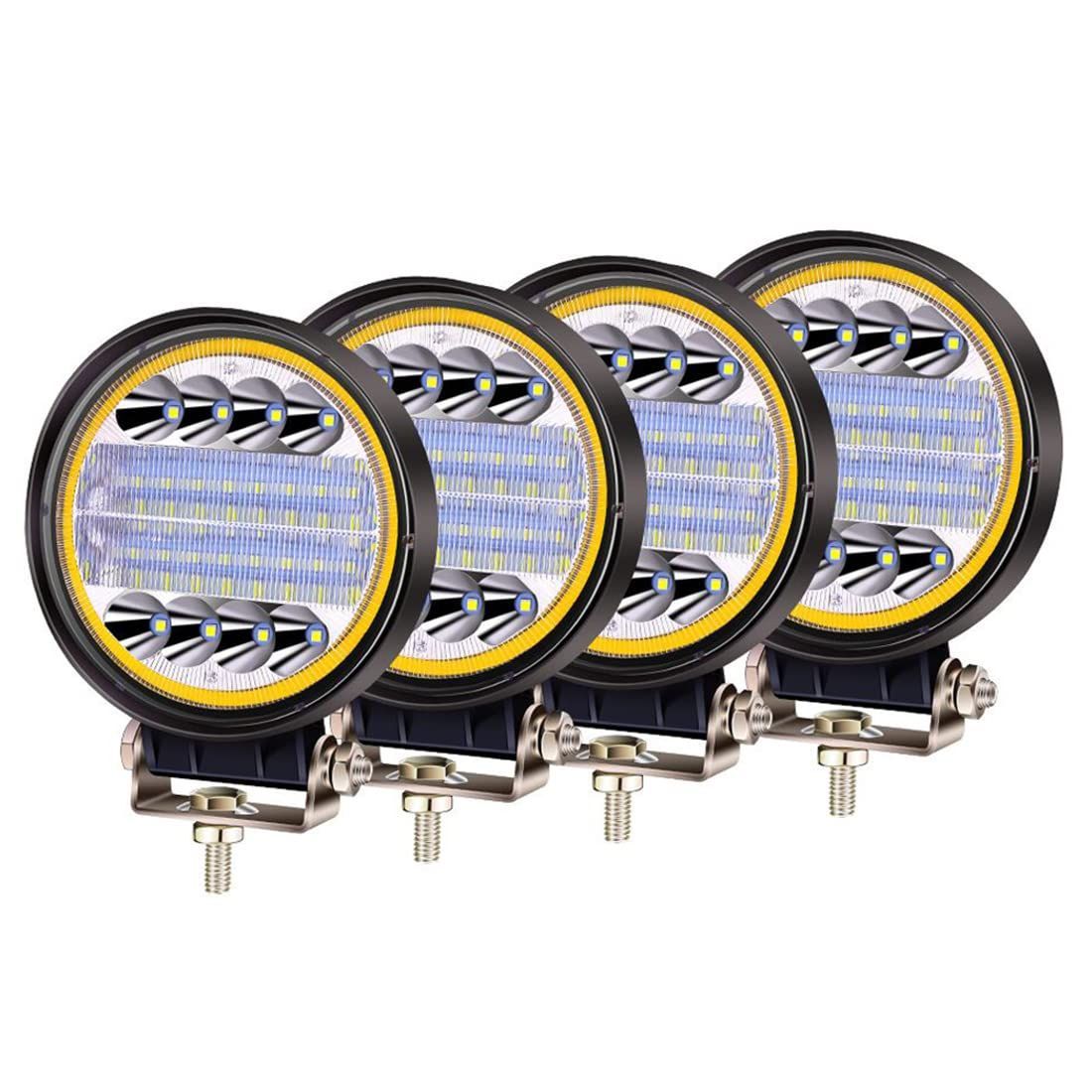 X-STYLE 72W LED作業灯 12V 24V 広角 狭角 混合光 led ワークライト 車外灯 建築農業機械 補助灯 丸型 4個入り ホワイト＋イエロー