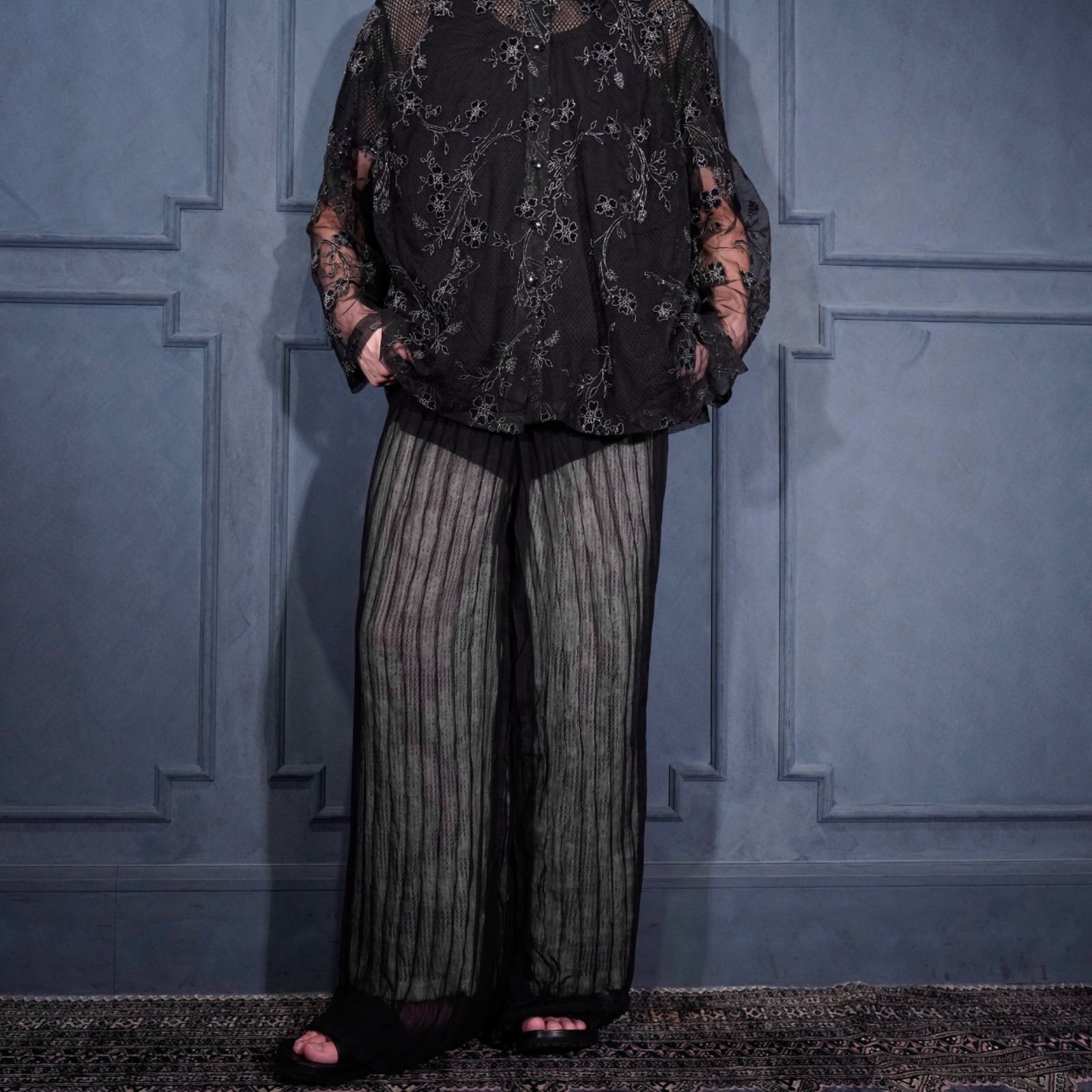 USA VINTAGE What's Hot PLEATES SHEER DESIGN WIDE PANTS