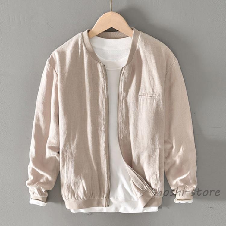 ジャケット メンズ 麻 リネン MA1 スタジャン リネンジャケット 麻ジャケット 綿 春夏 薄手 サマージャケット 長袖 ライトアウター 春夏ジ