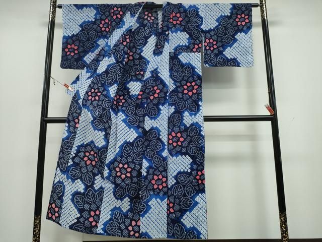 平和屋着物∴夏物 浴衣 有松鳴海絞り 枝花文 綿 CAAY4653ng