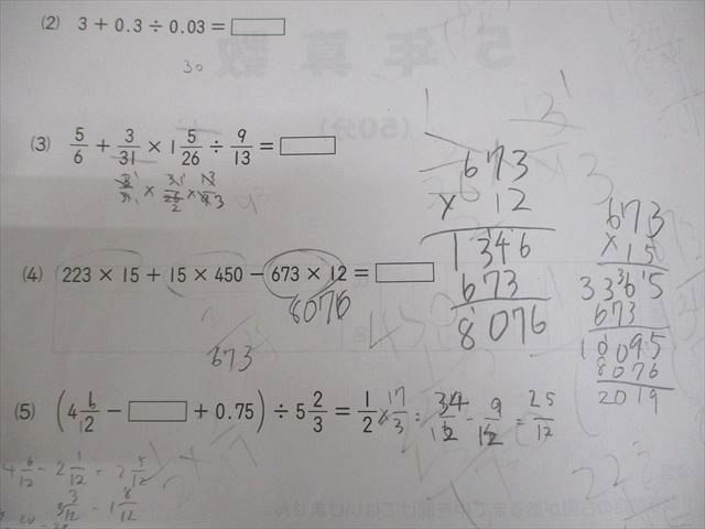 日能研 小5 全国公開模試 実力判定/思考力育成テスト 等 2018年実施