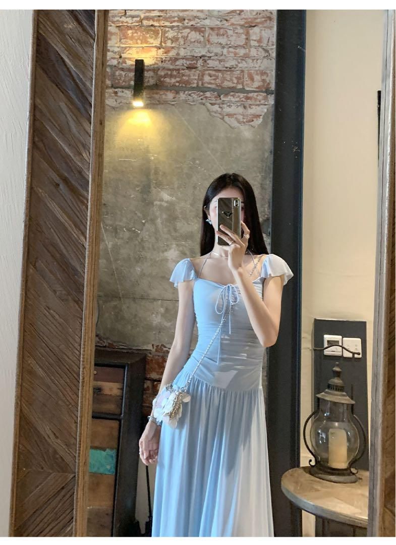 春のスクエアネックスカートモテ服ロングワンピ上品セクシー高見えアイテム