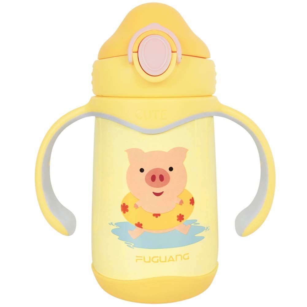 【人気商品】9ヶ月頃から400ML 直飲み 子供用 保冷 ステンレス保温 キッズボトル (イエロー) 水筒 水筒 水筒 2WAY 超軽量 こども真空断熱ベビーストロー