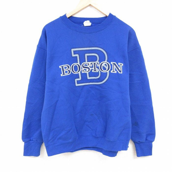 XL/古着 長袖 スウェット メンズ 90s ボストン クルーネック 青 ブルー 24oct22 中古 スエット トレーナー トップス