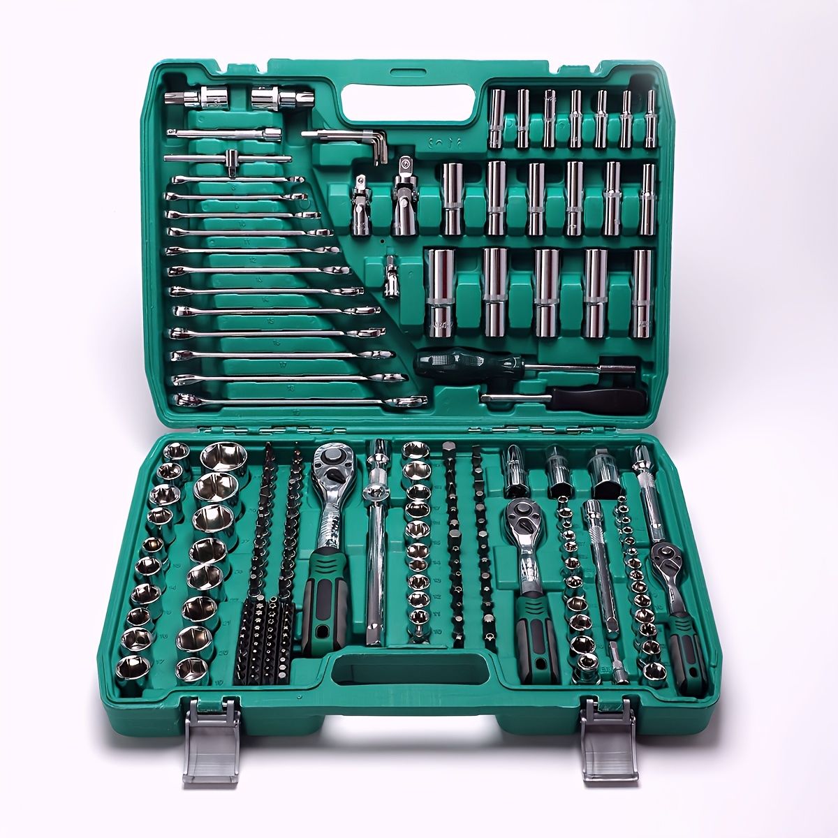 46ピース 自動車 家庭用修理ツールセット レンチ ソケット付 クロムバナジウム鋼製 1|4インチドライブ メトリック対応 多機能 DIY 整備に最適