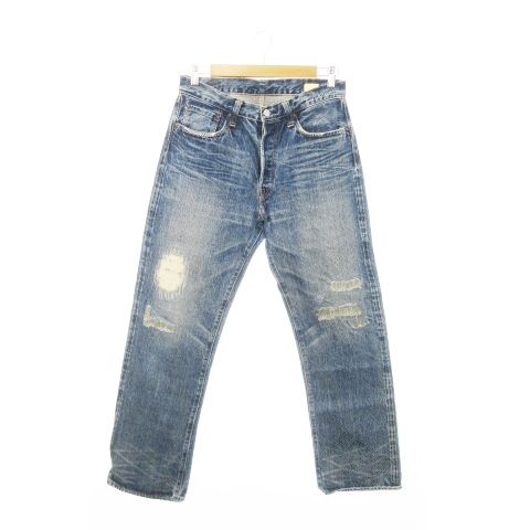 シュガーケーン SUGAR CANE 1947 デニムパンツ ジーンズ ストレート ダメージ リペア加工 ボタンフライ 赤耳 セルビッチ W33 L32 青 ブルー |AH21 GY12