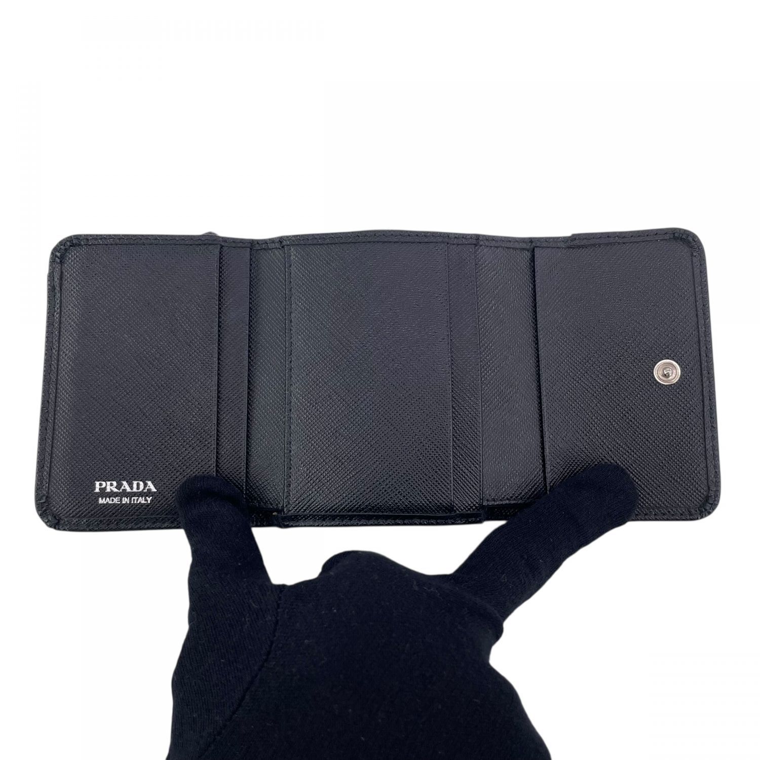 中古】 PRADA プラダ サフィアーノレザー 1MH044 3折財布 コンパクト 