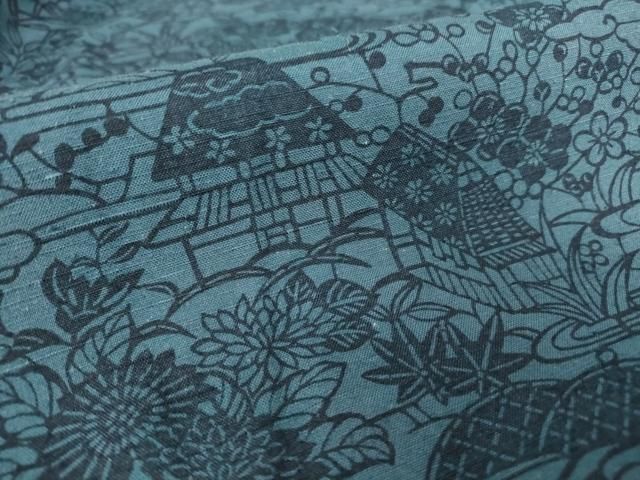 平和屋着物▽上質な小紋 紬地 単衣 型染め 流水吉祥花