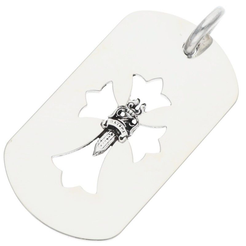 【美品】クロムハーツ　ラージッグタグネックレス　カットアウトクロス/ダガー CHROME HEARTS クロムハーツ（原本無） カットアウトクロス