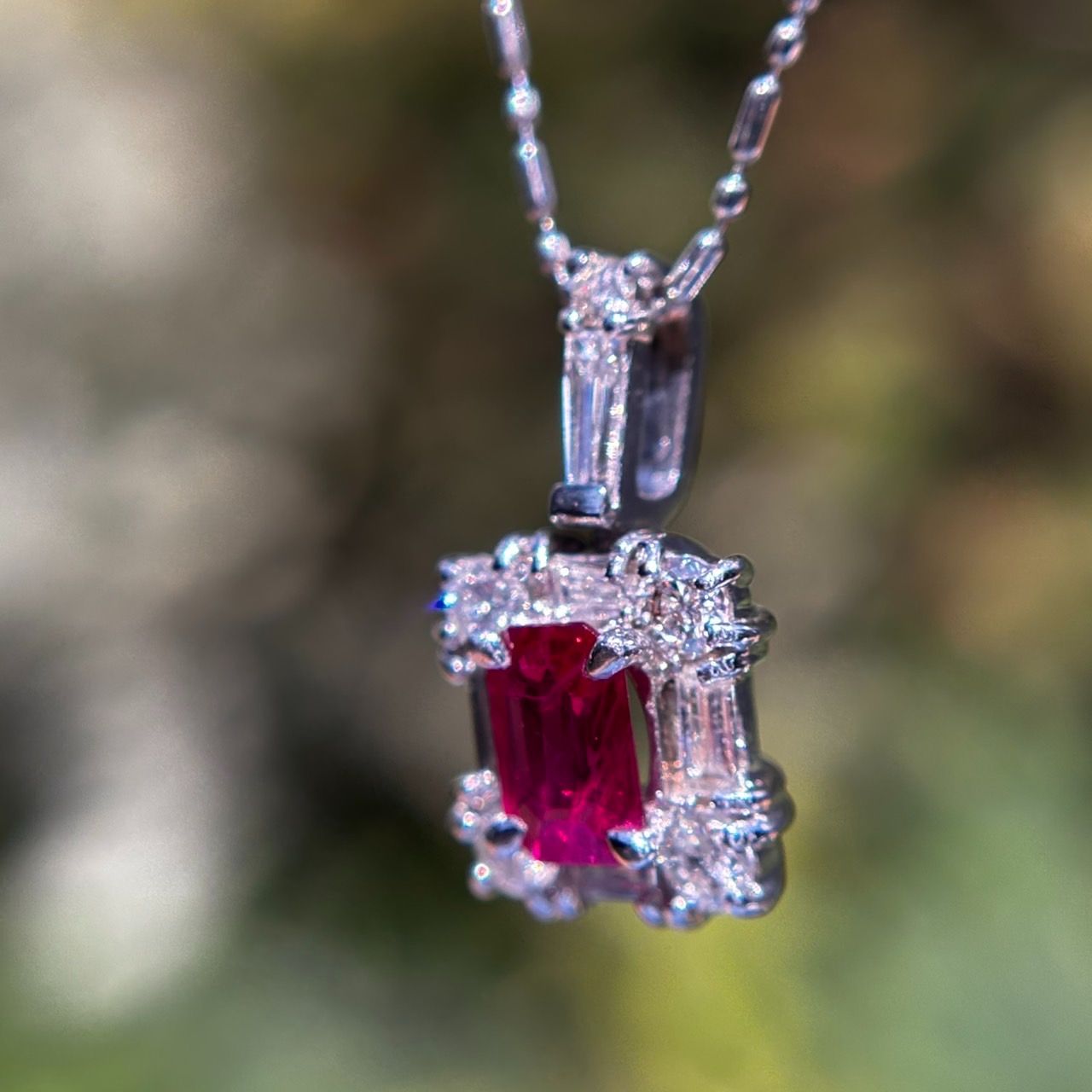 Pt900/Pt850 天然 ルビー 0.51ct 天然 ダイヤモンド 0.50ct ネックレス