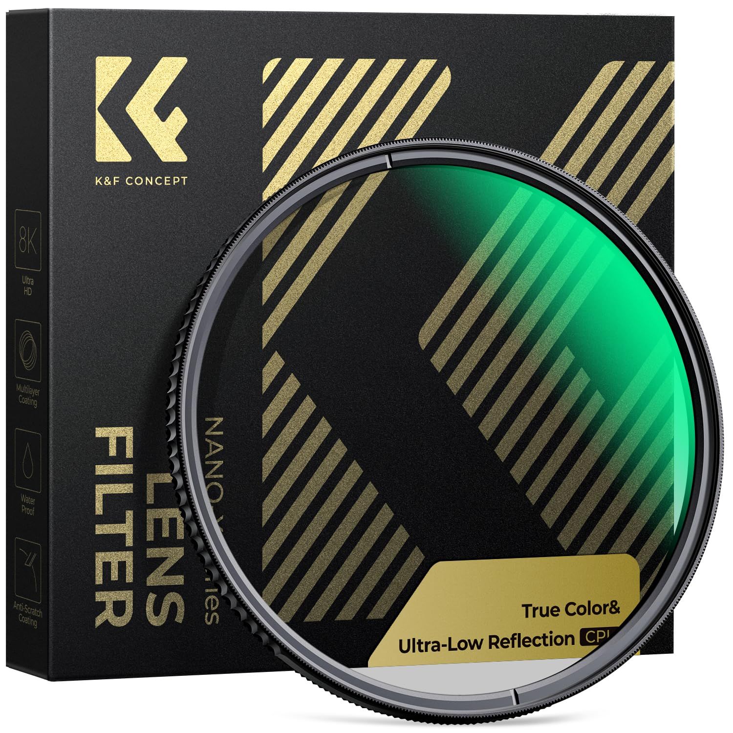 K-F CONCEPT 77mm True Color-超低反射 CPLフィルター 黄色被り解消 超低反射0.1% コントラスト 反射調整 高透過率 円偏光フィルター 両面28層コーティング 光学ガラス 風景写真に最適 Nano-Xcel