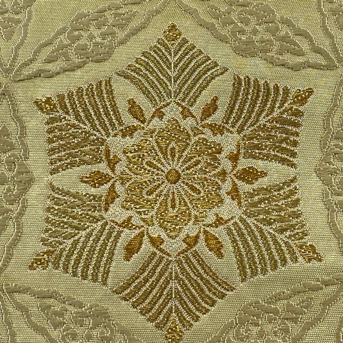 袋帯 秀品 若松 花 金糸 刺繍 金色 六通 正絹