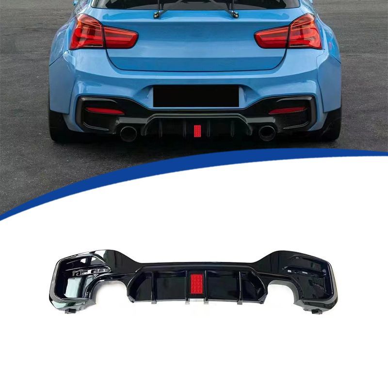 BMW 1シリーズ F20 2015-2019 MP風 LED付きリアバンパースポイラー 交換用 パーツ 亮黒 グロスブラック ドレスアップ 改装 外装LMQ993