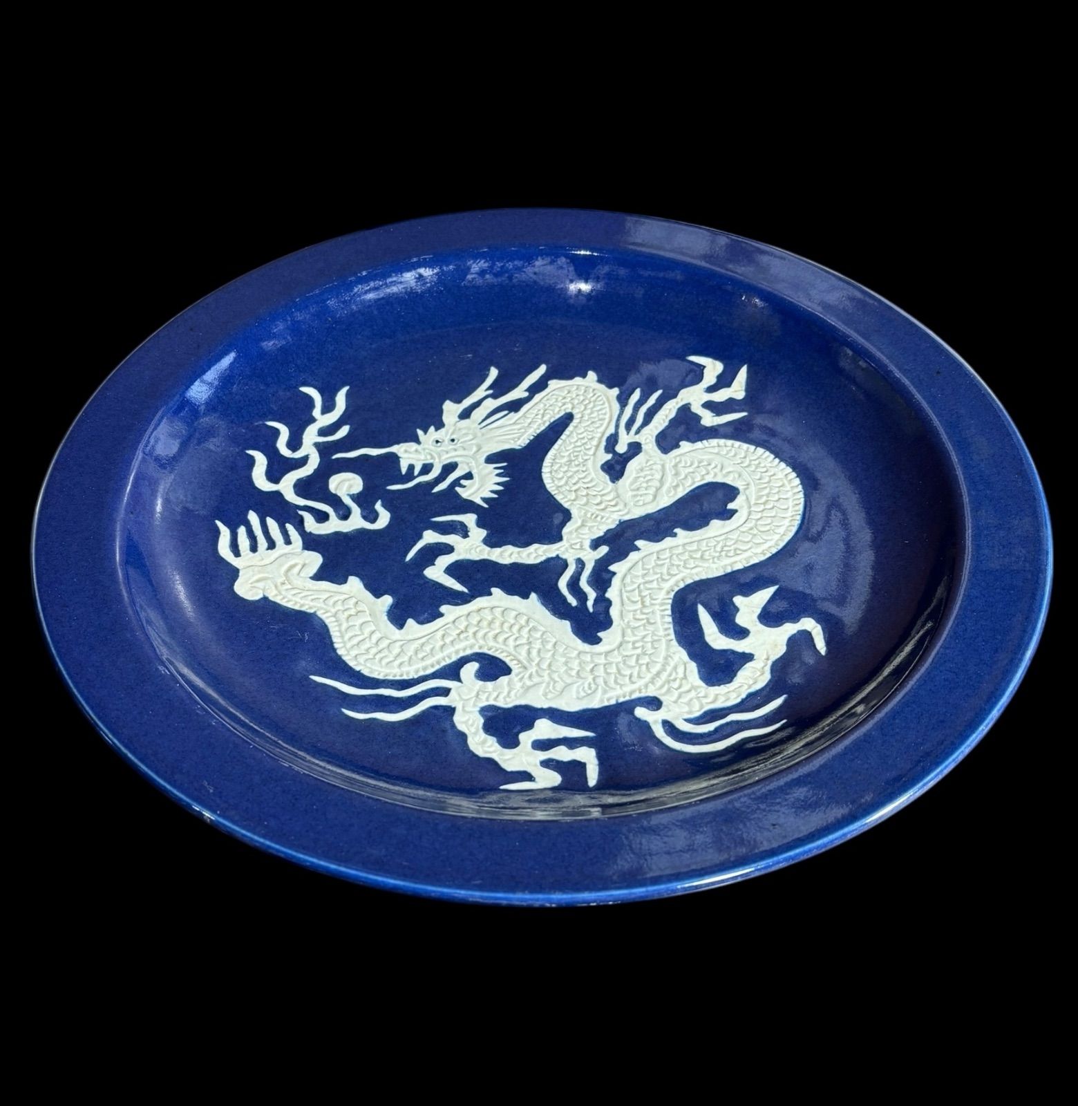 時代物 瑠璃釉 中国陶磁器 大皿 [龍] 丸皿 縁起物 ドラゴン 中国美術 