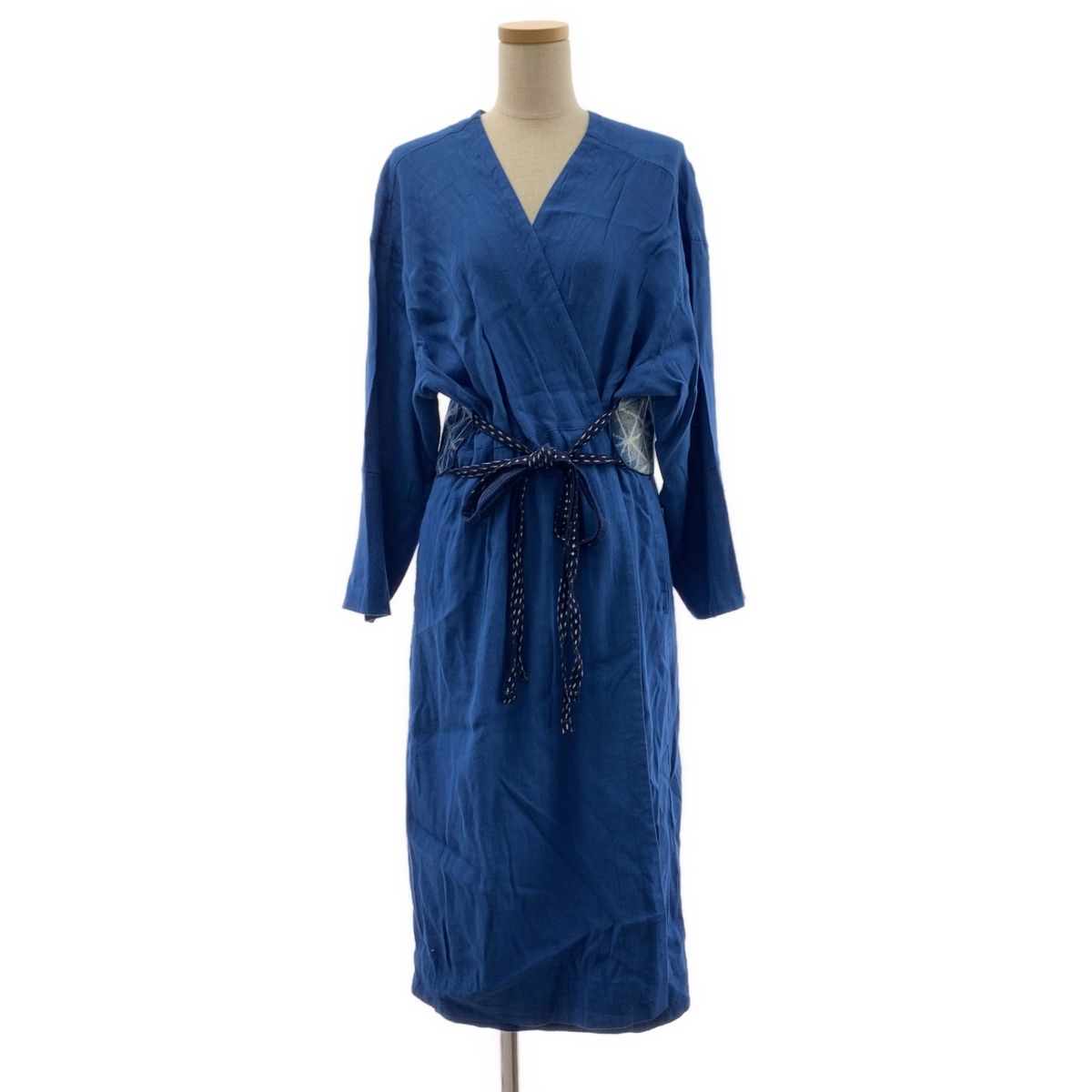 BEAMS | ビームス | Planets | CATHRI Gown Dress リネン ラップ ロングワンピース | S | ブルー|ネイビー | レディース