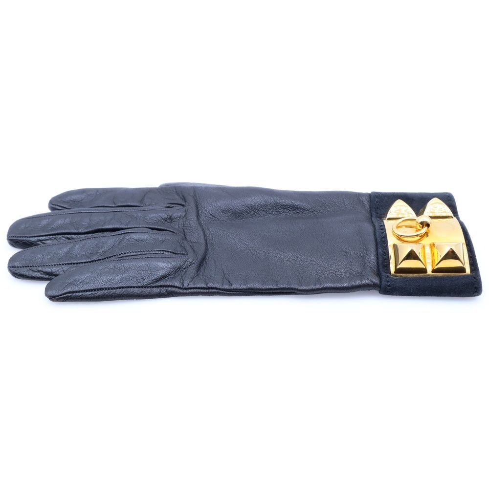 HERMES レザー手袋 6½ 黒 スタッズ付き メドール コリエドシアン