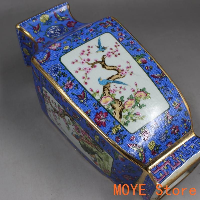 清乾隆制蒔金琺瑯彩梅花花鳥四方瓶 景徳鎮 陶磁器 装飾品 現代