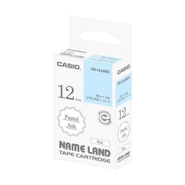 （まとめ）カシオ NAME LANDパステルアッシュテープ 12mm ソフトブルー/グレー文字 XR-12ASBU 1個
