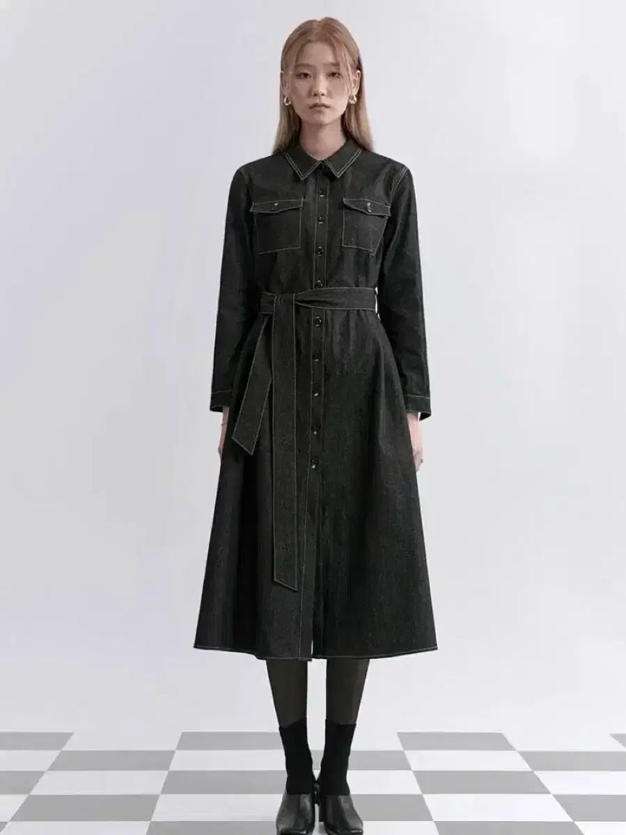 モン ドル スティッチ デニム シャツワンピース ゲストルック マキシドレス